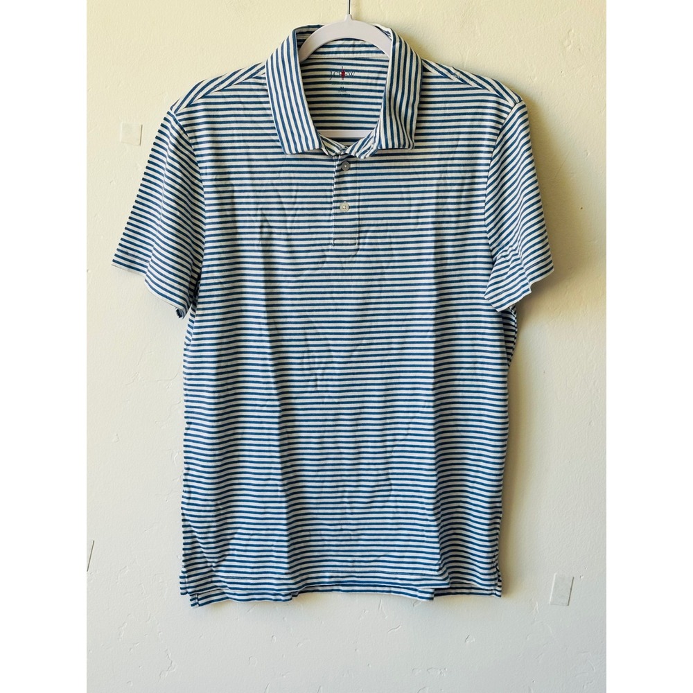 J.Crew Mens Sueded Jersey Classic Polo Shirt Blue White Striped Size M Preppy